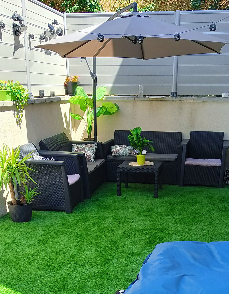 Artificial grass under garden furniture