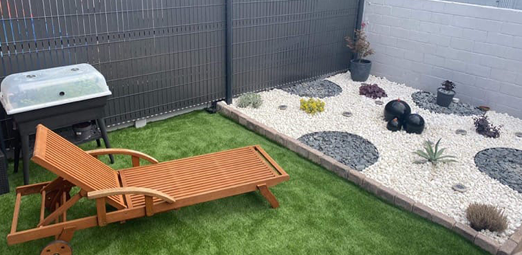 Artificial grass in a small garden