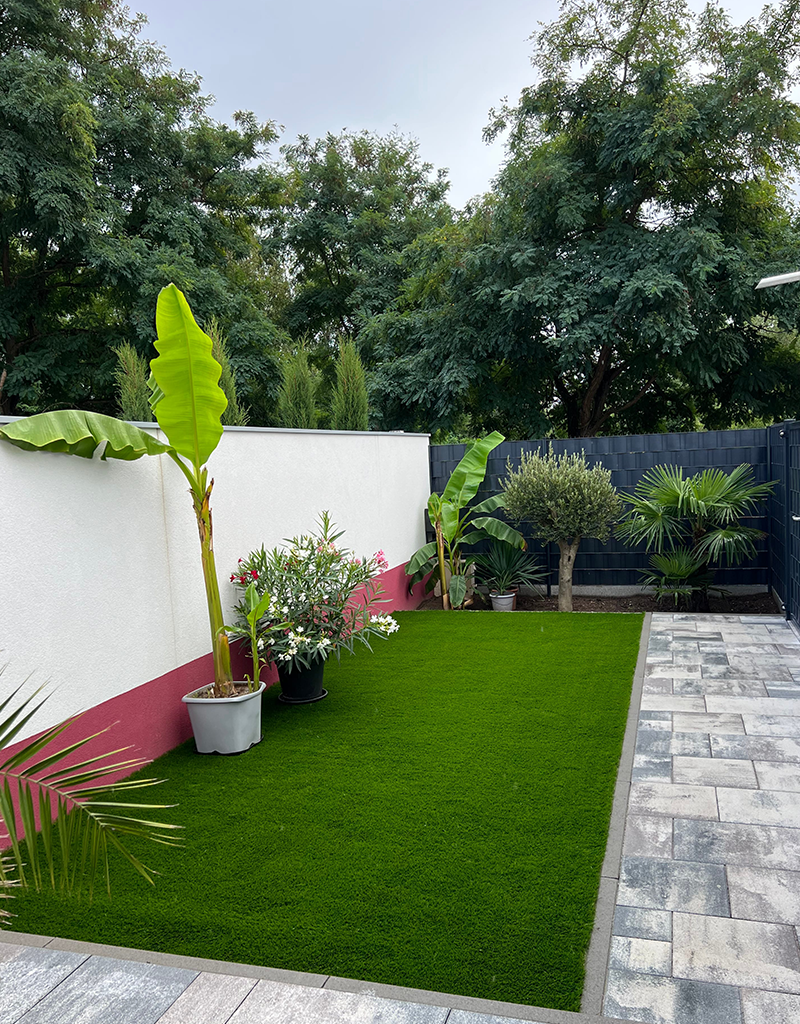 Artificial grass and plants on a terrace