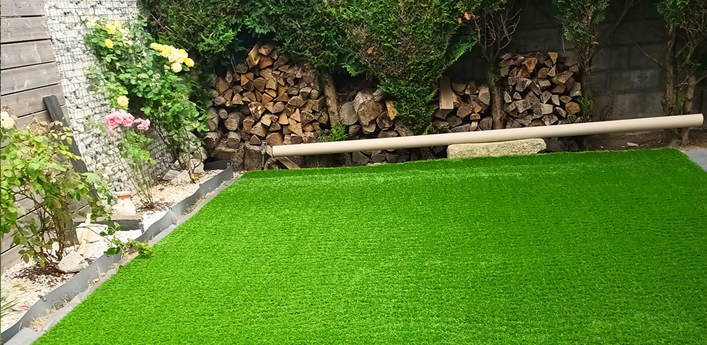 Artificial grass in a small garden