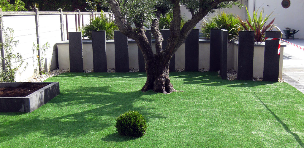 Artificial grass in a large garden