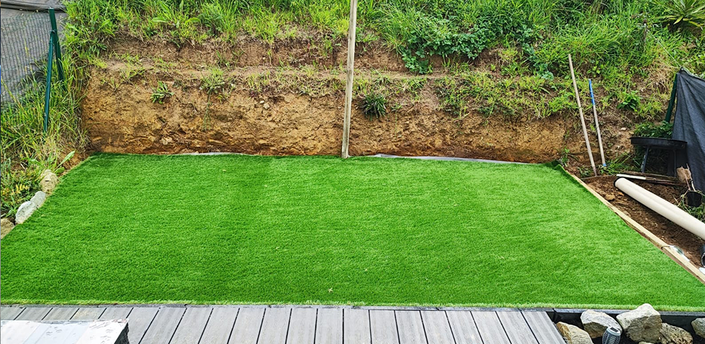 Artificial grass in a small garden