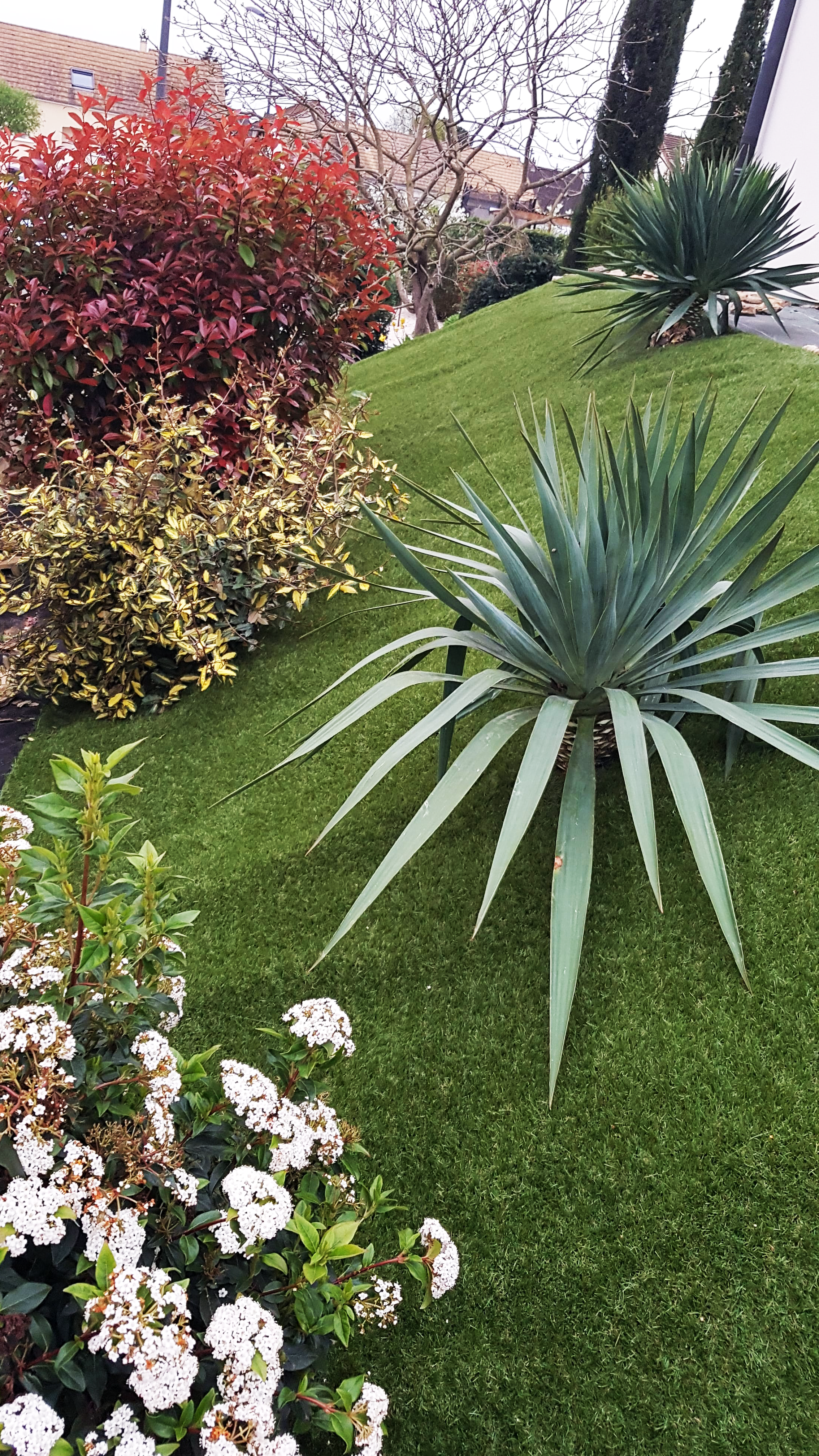 Artificial grass with plants